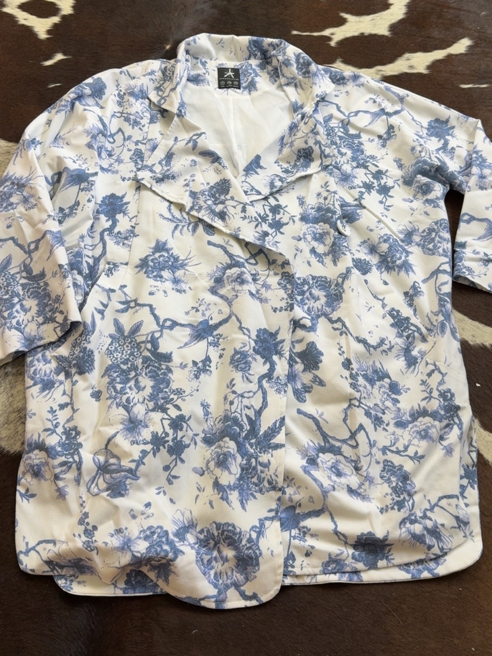 Blue Floral Oversized Blazer Jacket - Unbranded